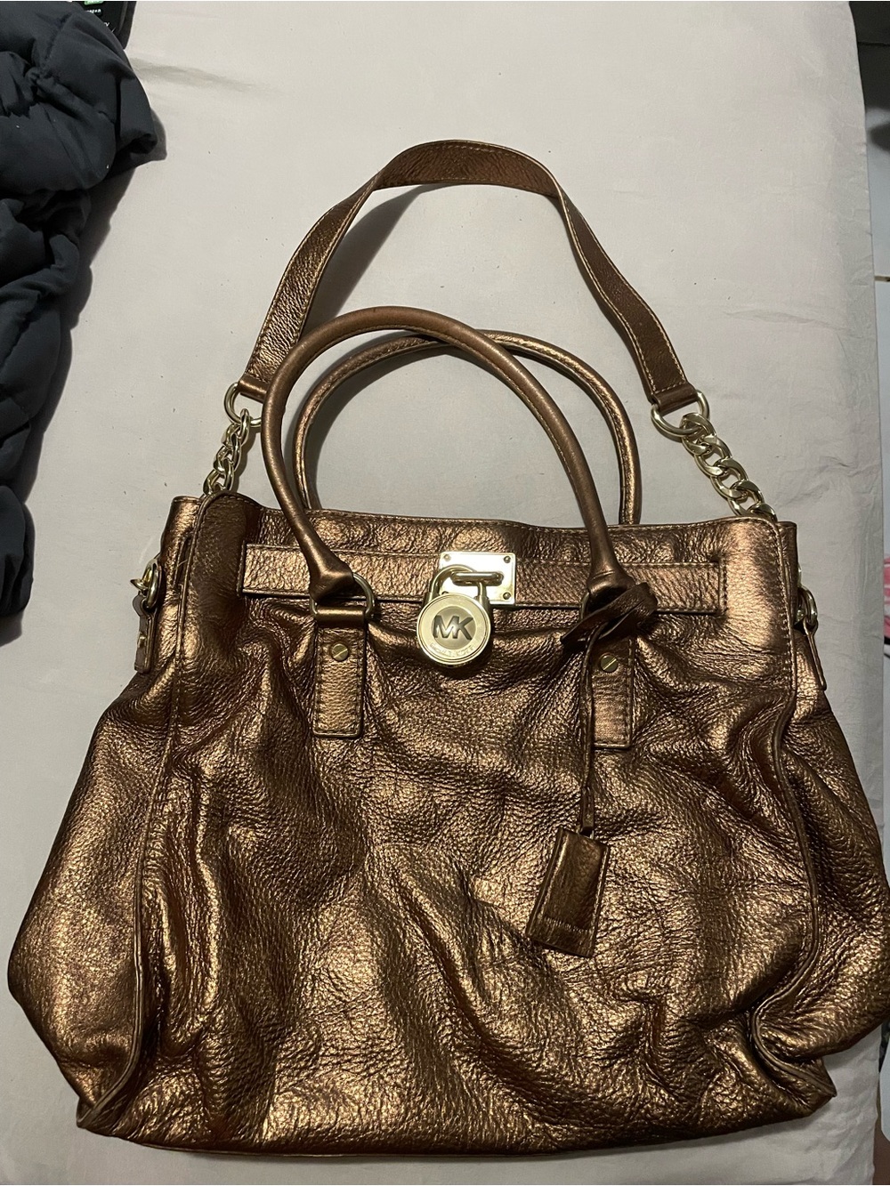 Metallic Bronze Leather Tote Bag